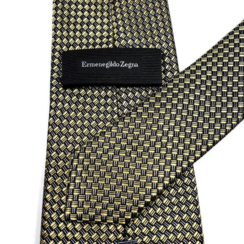 Ermenegildo Zegna Mens Luxury Tie Bronze w/ Black Basket Weave Design Silk‎ - Picture 5 of 5
